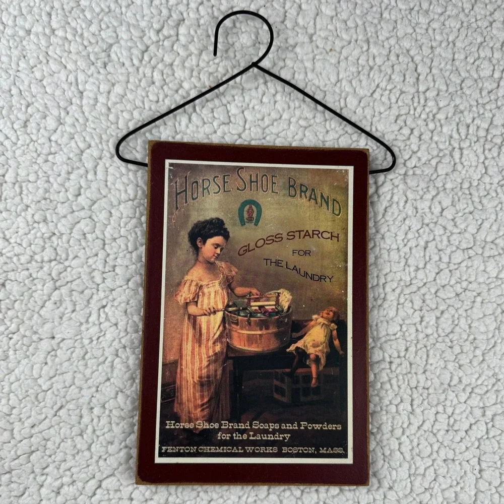 Horse Shoe Brand Gloss Starch Vintage Style Wood Laundry Room Wall Plaque‎ Sign